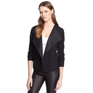 Vince Navy Black Open Jacket Small Cotton Blend Boucle Long Sleeve Work Fall